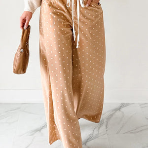 Polka Dot Print Drawstring Wide Leg Pants