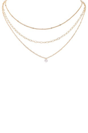 Layered chain cz stone necklace