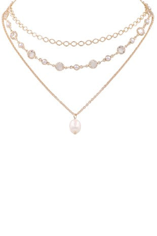 Pearl layered metal necklace