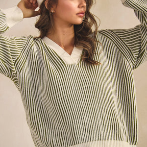Luxe Relaxed Hoodie green stripe