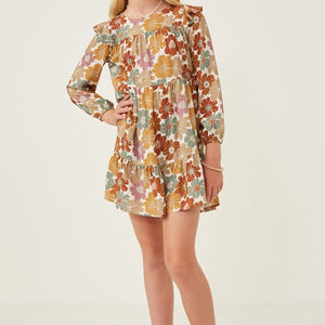 Girls mixed floral ruffle dress