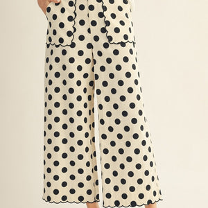 Embroidered Scallop Edge Detail Polka Dot Pants