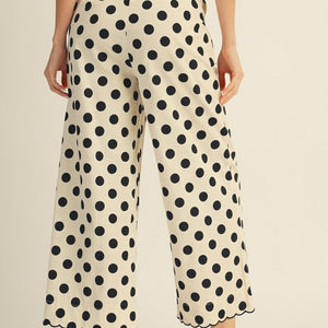 Embroidered Scallop Edge Detail Polka Dot Pants