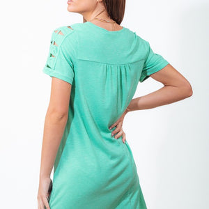 Green cutout sleeve t shirt dress