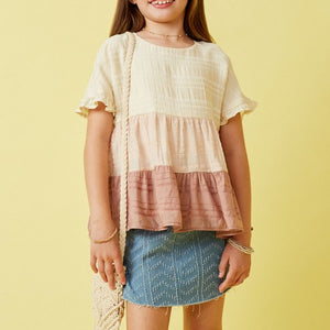 Girls Textured Stripe Colorblock Tee