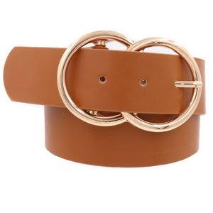 Faux leather double metal ring buckle belt
