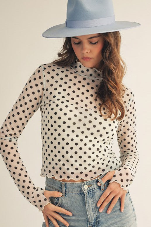 Polka dot mesh top