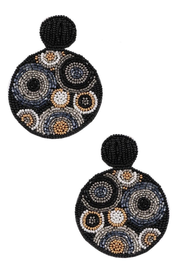 Black seed bead disc earrings
