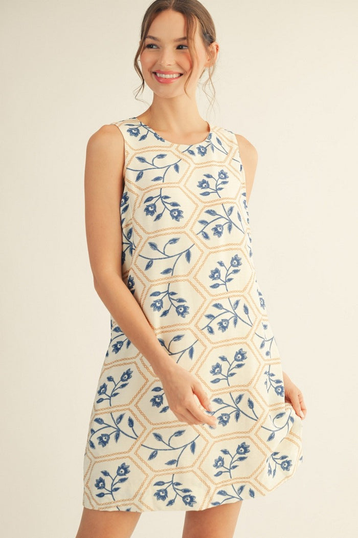 Floral Embroidery Print Shift Dress