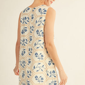 Floral Embroidery Print Shift Dress