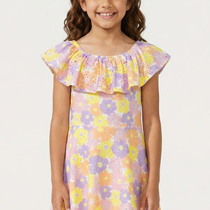 Girl's Eyelet Floral Dress 7-14, with headband