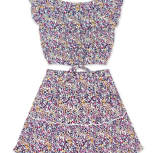 Toddler's 2 Pc Skirt Set W/ Ruffle Sleeve & Tie Front 2t-6