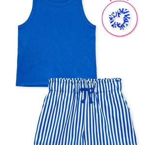 Girl's 2 Pc Stripe Short Set W/ Matching Scrunchie 4-8