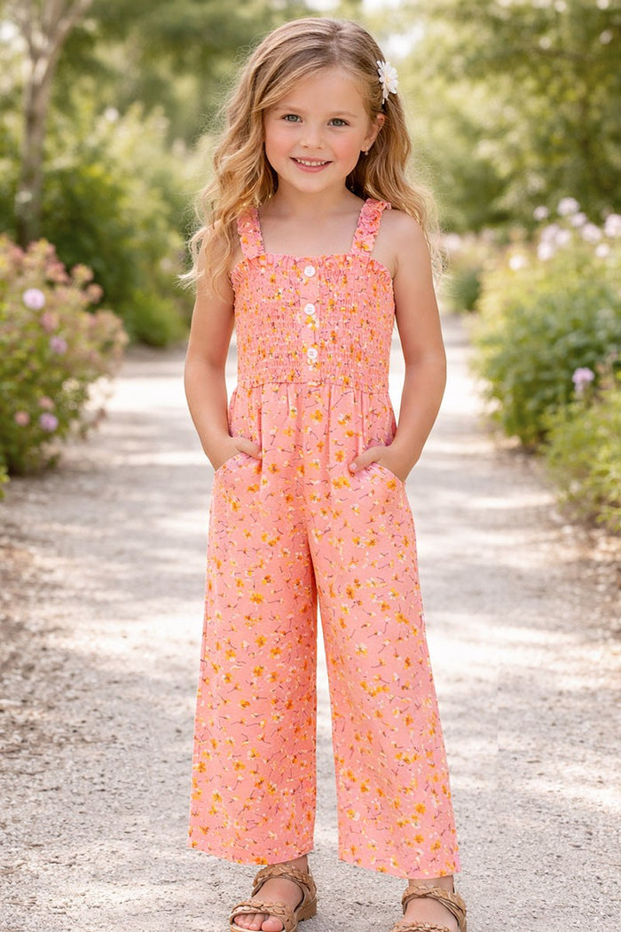 Coral Toddler's Floral Romper W/ Smocking Top 2t-6