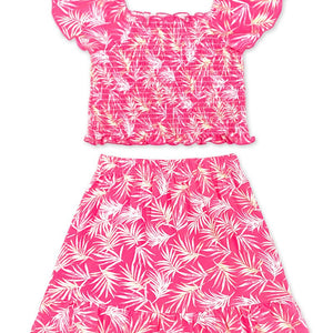 Toddler's 2 Pc Skirt Set W/ Smocking & Ruffle Sleeve 2t-6