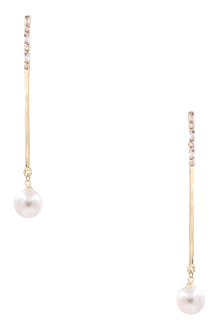 Metal cream pearl bar tassel dangle earrings