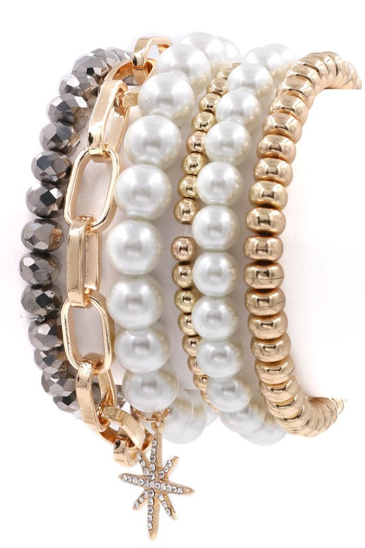 cream pearl assorted bead bracelet