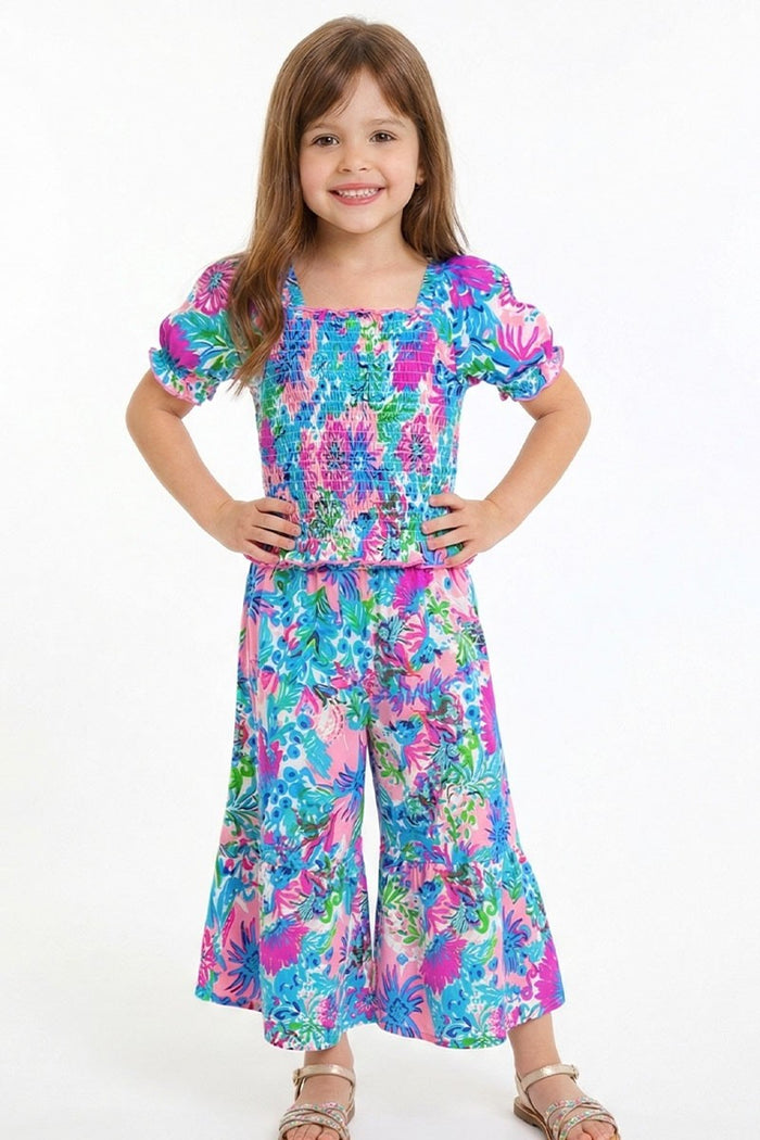 Toddler's 2 pc Gaucho Flare Pant Set w/ Smocking & Puff Sleeve