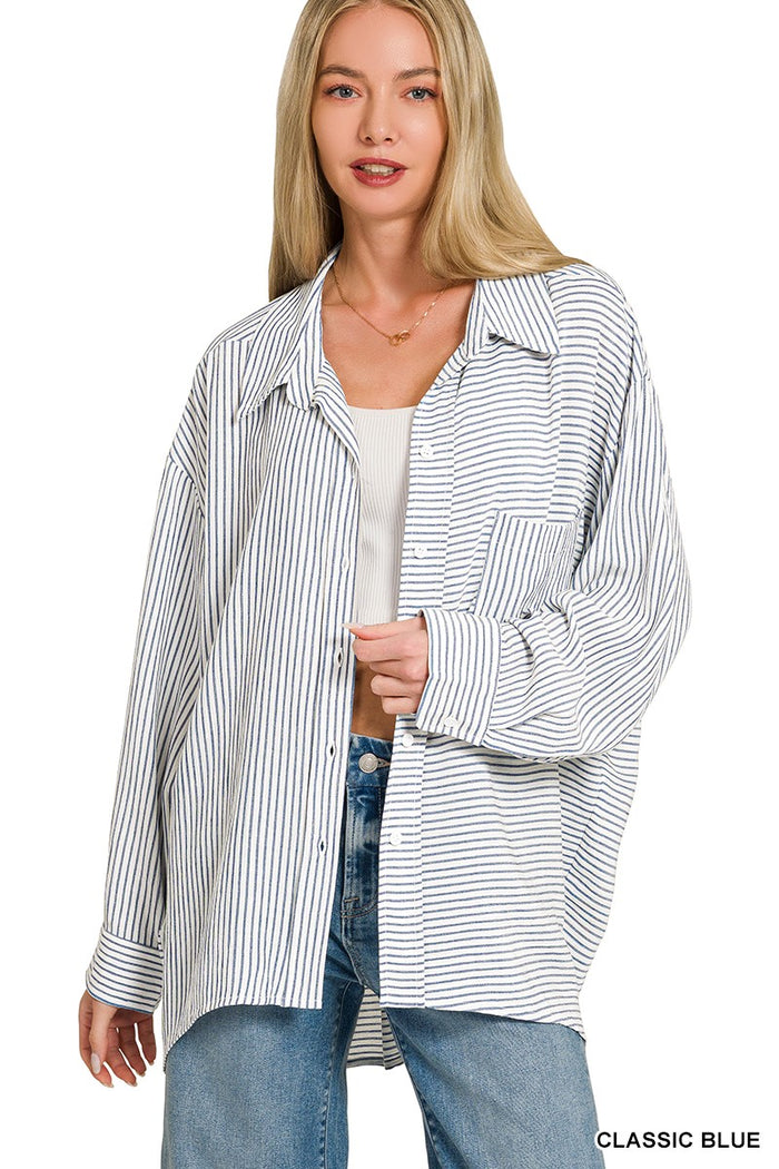 Blue stripe Woven Stripe Button Down Shirts