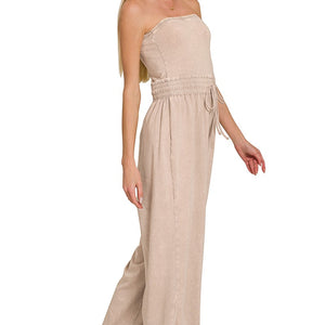 Acid Washed Strapless Tube Top Jumpsuit