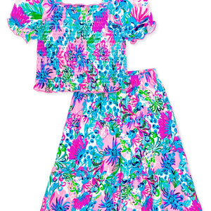 Toddler's 2 pc Gaucho Flare Pant Set w/ Smocking & Puff Sleeve