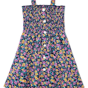 Tween Girl's Floral Dress W/ Smocking & Button Detail 7-14