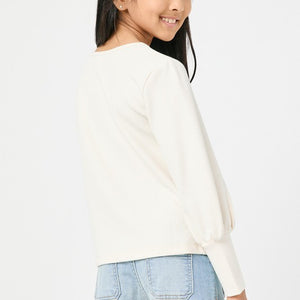 Tween ivory Textured Rib Exaggerated Cuff Knit Top