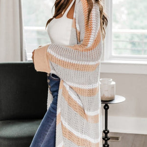 Open Front Striped Knitted Cardigan