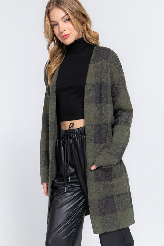 Olive/Blk Midi Cardigan