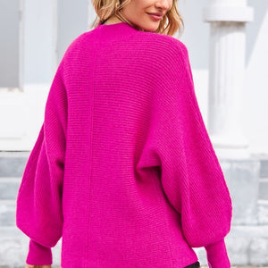 Pink Rib Knit Batwing Sleeve Sweater