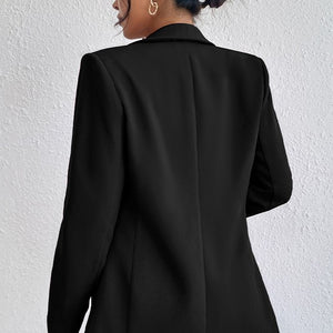 BLACK WOMEN OPEN FRONT MID LENGTH BLAZER WITH POCKETS
