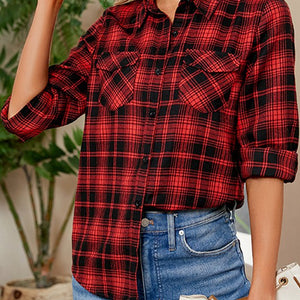BUTTON UP RED PLAID LONG SLEEVE SHIRTS