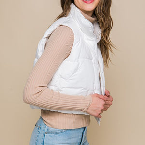 White Puffer Vest With Pockets