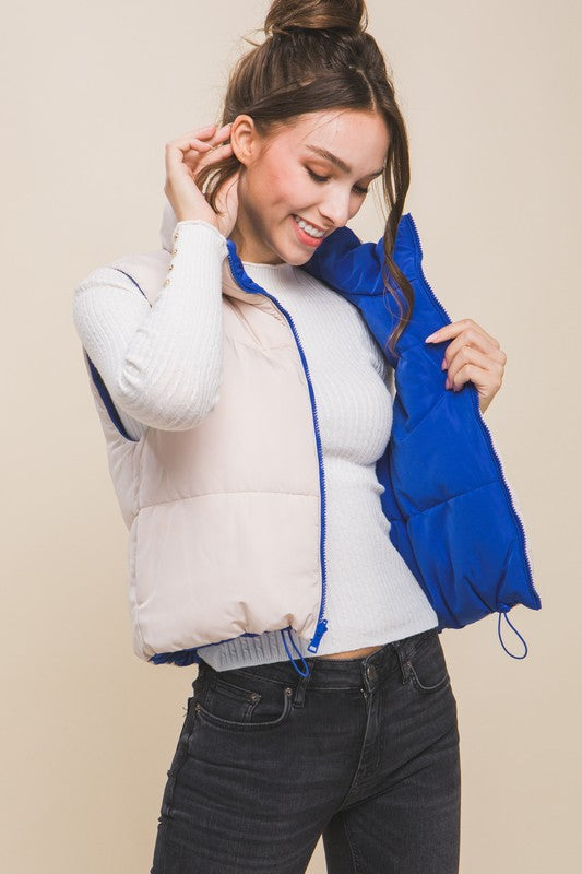 Blue/off white Woven Solid Reversible Vest