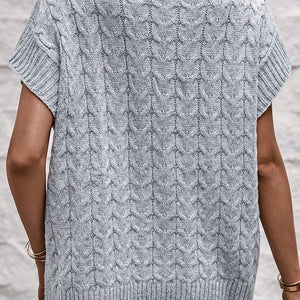 Grey Turtleneck Shortsleeve Cableknit Sweater
