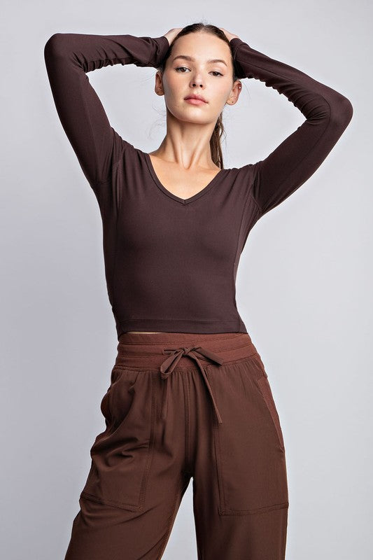 BROWN BUTTER V NECKLINE YOGA CROP TOP