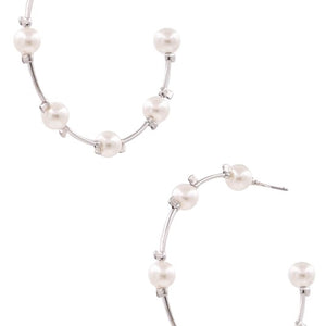 Cream Pearl Open Hoop Earrings, Gold OR Silver