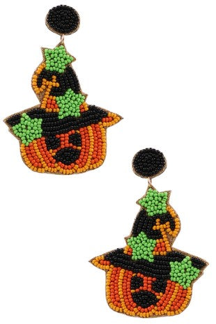 Seed Bead Pumpkin Drop Earrings