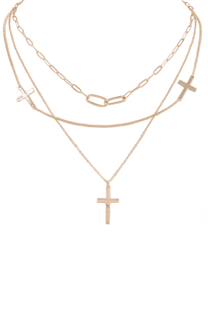 Metal Chain Layered Cross Necklace