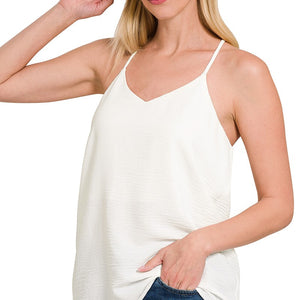 Woven Airflow Adjustable Strap V-neck Cami Top, 3 Colors