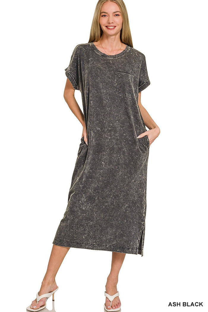 Ash Black Washed Exposed Seam Short Sleeve T-shirts Dress