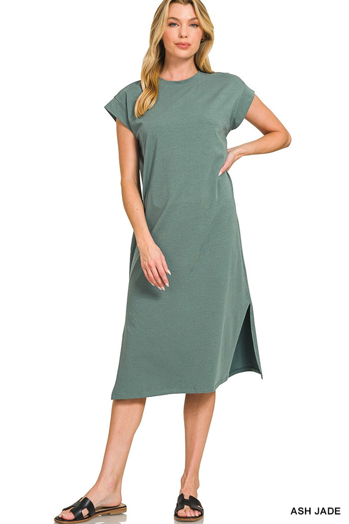 Round Neck Short Sleeve Midi Dress