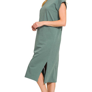Round Neck Short Sleeve Midi Dress
