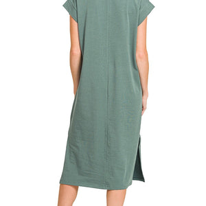 Round Neck Short Sleeve Midi Dress