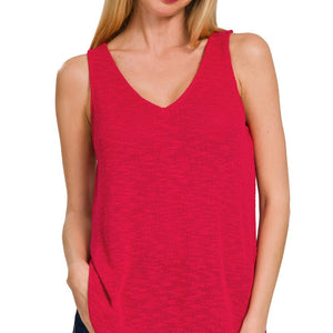 V Neck Slub Hacci Cami Top, 4 colors