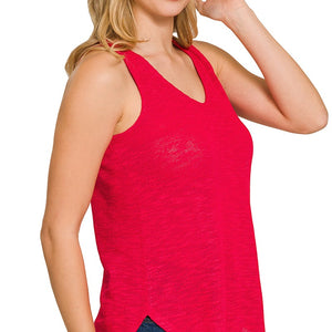 V Neck Slub Hacci Cami Top, 4 colors