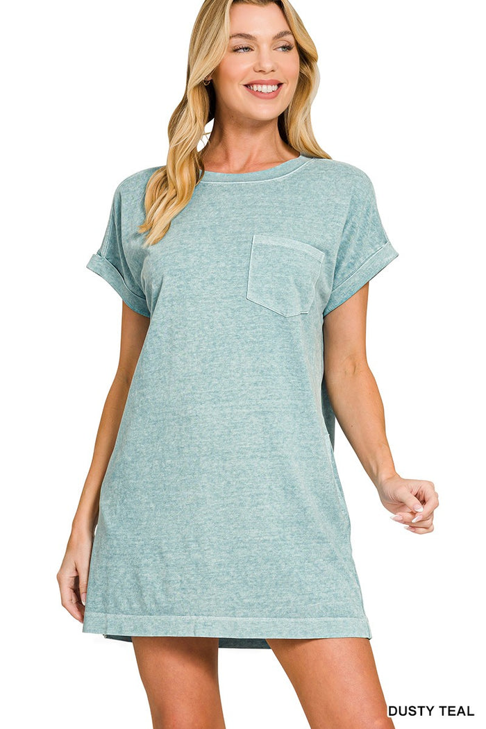 Teal Washed Premium Cotton T-shirts Dress