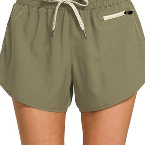 Soft Woven Lined Shorts With Zip Coin Pocket, 3 Colors