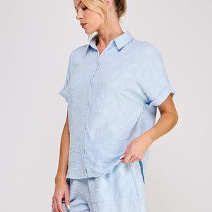Sky blue Breezy Jacquard Elastic Tie Waist Shorts Set