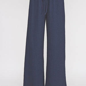 Navy Textured Knit Wide Leg Pants